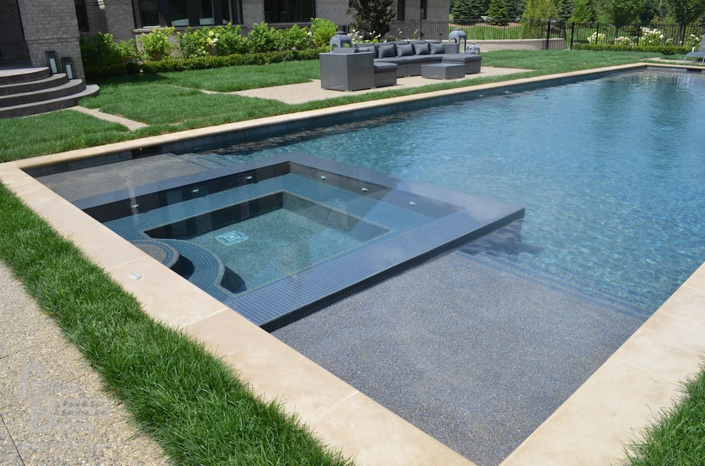 rectangle pool with sun shelf